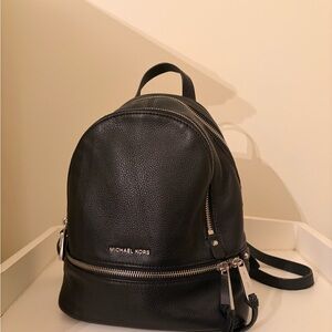Michael Kors Small Black Pebbled Backpack with Silver Accents